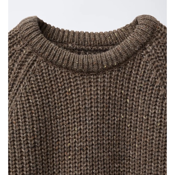 Zara Brown Knit Sweater with Plaid Elbow Patches - Picture 4 of 4